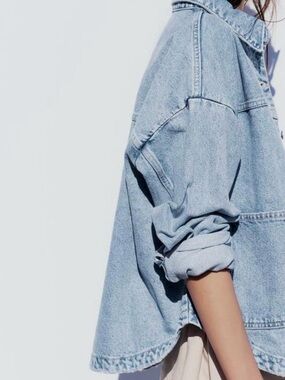 H&M Light Wash Denim Shacket - Casual Oversized Women's Jacket
